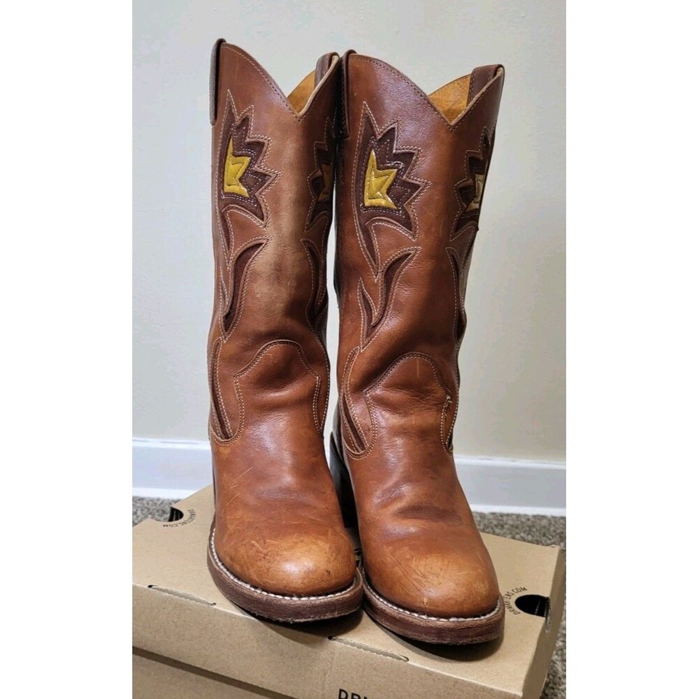 Vintage Frye Sabrina Flower Western Boots Women 8.5 B Brown Floral 8 1/2 Campus - Picture 2 of 8